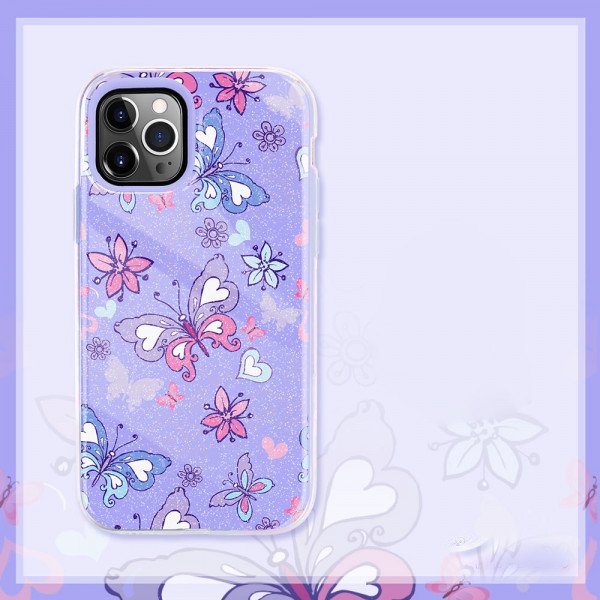 Wholesale Dual Layer High Impact Protective Hybrid Hard Design Case for iPhone 12 / 12 Pro 6.1 (Purple Butterfly)